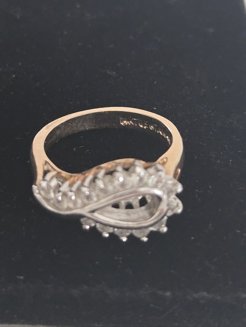 Elegant Gold & Silver Leaf Cluster Ring with Clear Stones